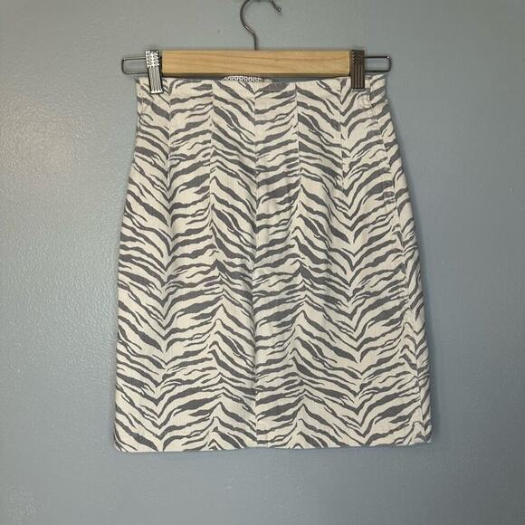 Rebecca Taylor La Vie Ziger Denim Mini Skirt in Cream Combo Beige White Size 24 - Picture 6 of 8